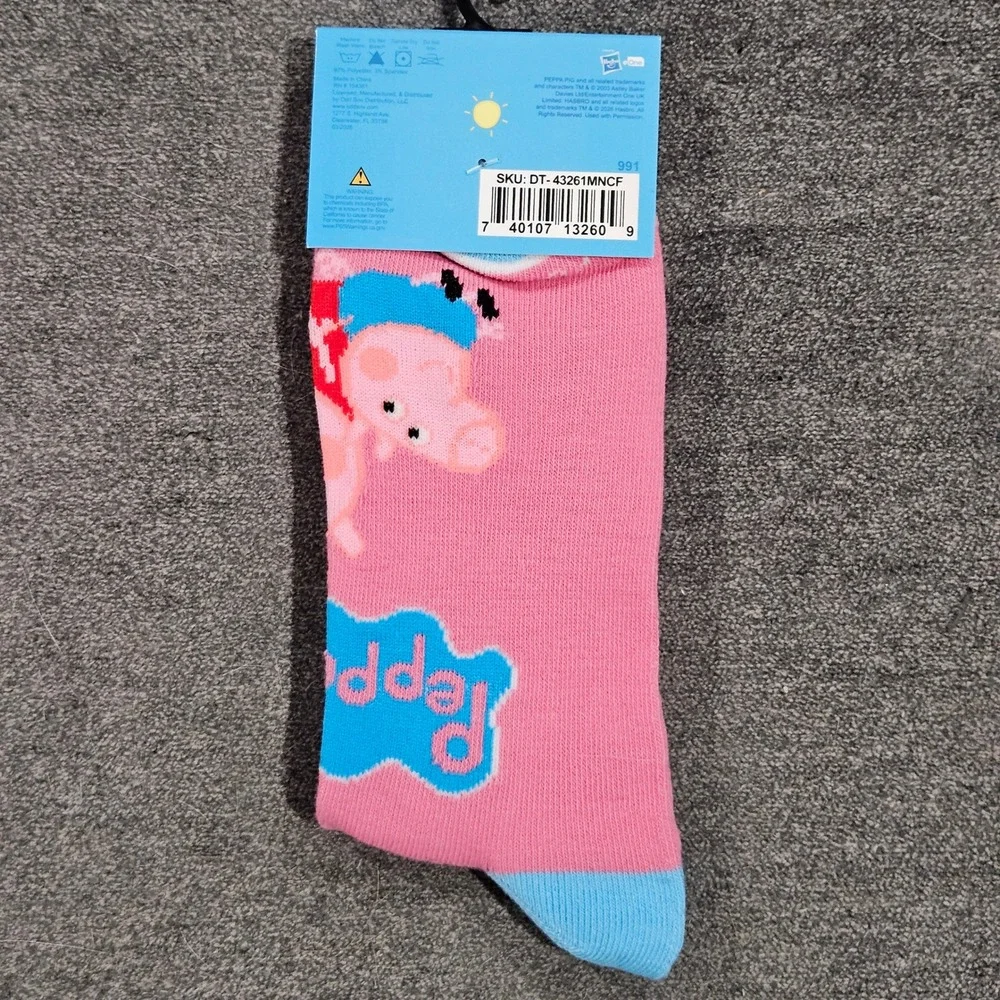 NEW Peppa Pig Pink‎ Crew Socks Mens Shoe Size 6-12 Graphic Logo Novelty